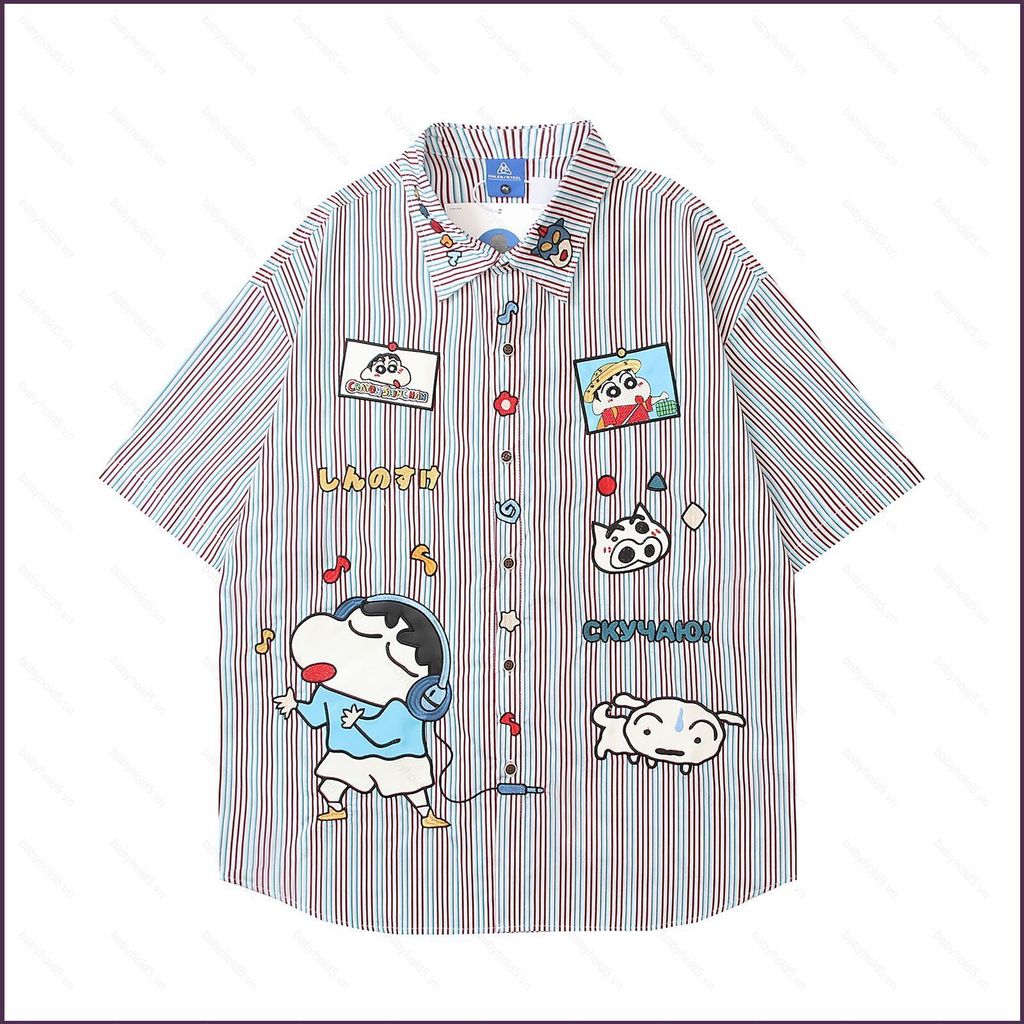 BH5 Áo sơ mi ngắn tay sọc cổ điển vui nhộn Crayon Shin-chan BH5