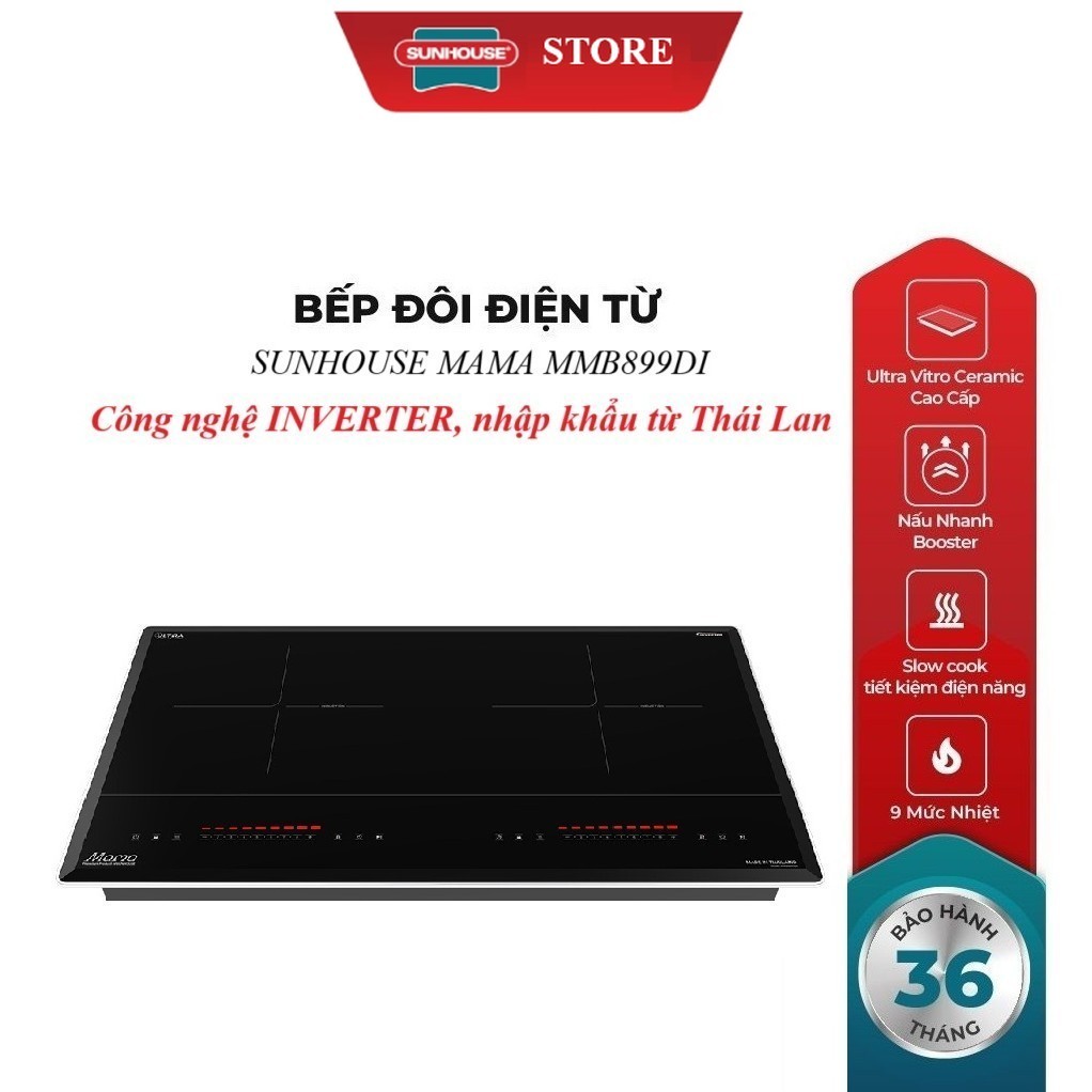 BẾP ĐÔI ĐIỆN TỪ SUNHOUSE MAMA MMB899DI, Công nghệ INVERTER, tổng công suất 
4400W, Mặt kính Ultra Vi