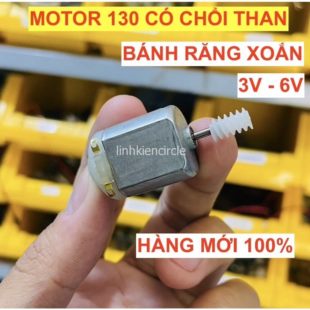 motor mini 130 kèm bánh răng xoắn điện áp 3V - 6V có chổi than tốc độ 9500 - 15300 RPM - LK0004