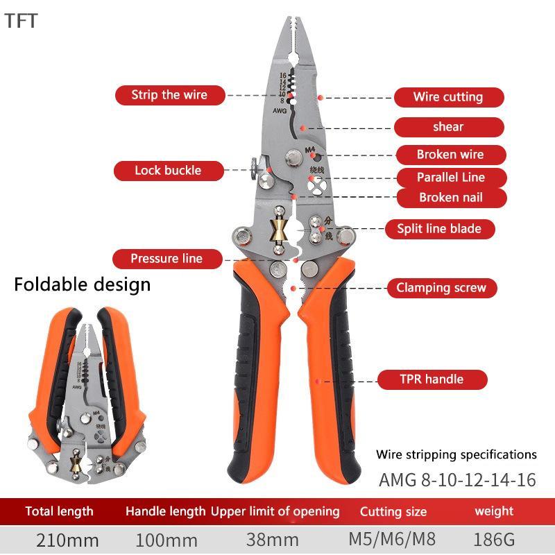 (FTT) 12 In 1 Universal Wire Stripping Pliers Multi-function For Wire Peeling Cutting Dividing Elect