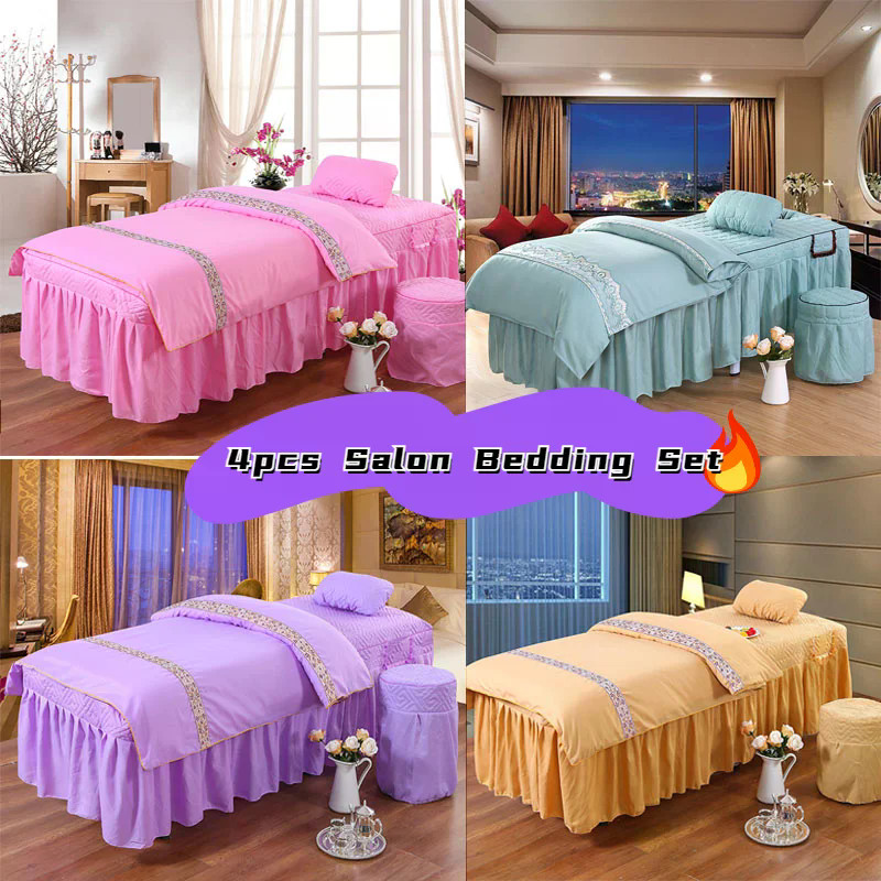 Phong Cách Đơn Giản 4 Bộ Chăn Ga Gối Massage Spa Ga Trải Giường Có Lỗ Vỏ Gối Duvet Cover Bộ Chăn Ga 