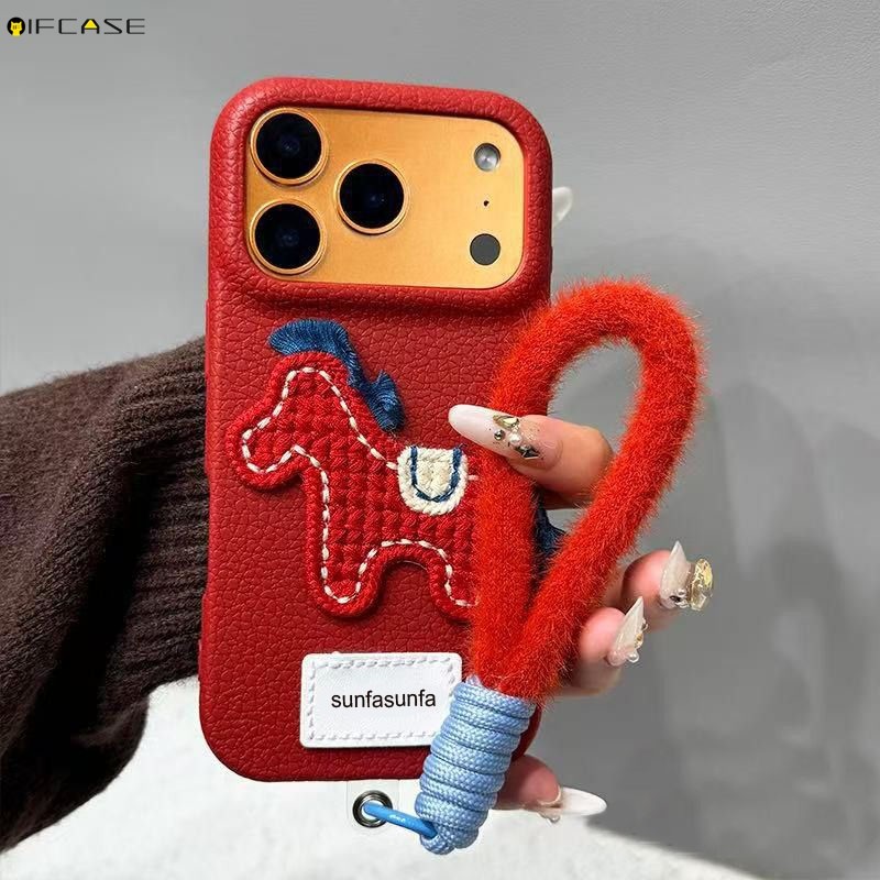 Dành Cho Meizu 22 Meizu22 Ốp lưng 3D Stereo Có Dây Đeo Thêu Ngựa Đỏ Tết Nguyên Đán Mùa Đông Hoạt Hìn