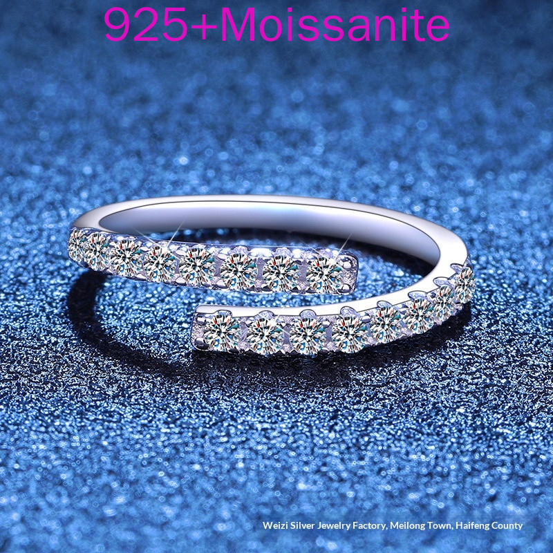 Nhẫn Moissanite thời trang, cá tính, đơn giản, đính đá cho nữ, nhẫn Moissanite mở