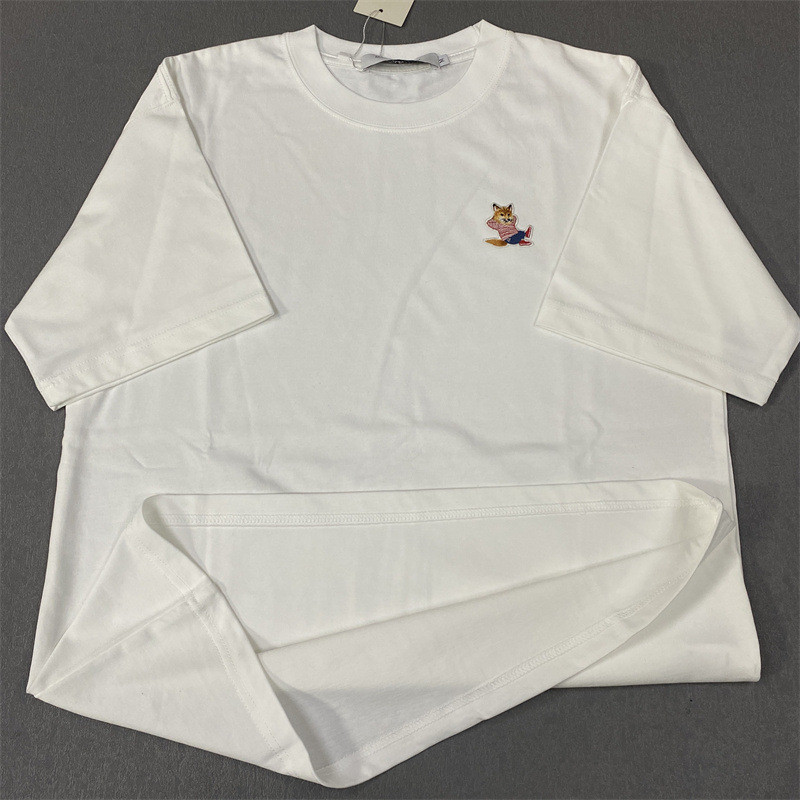 Maison Kitsune Japanese Fox Short Sleeve T Embroidered T-shirt logo Large Panel Type T Loose Fit Pur