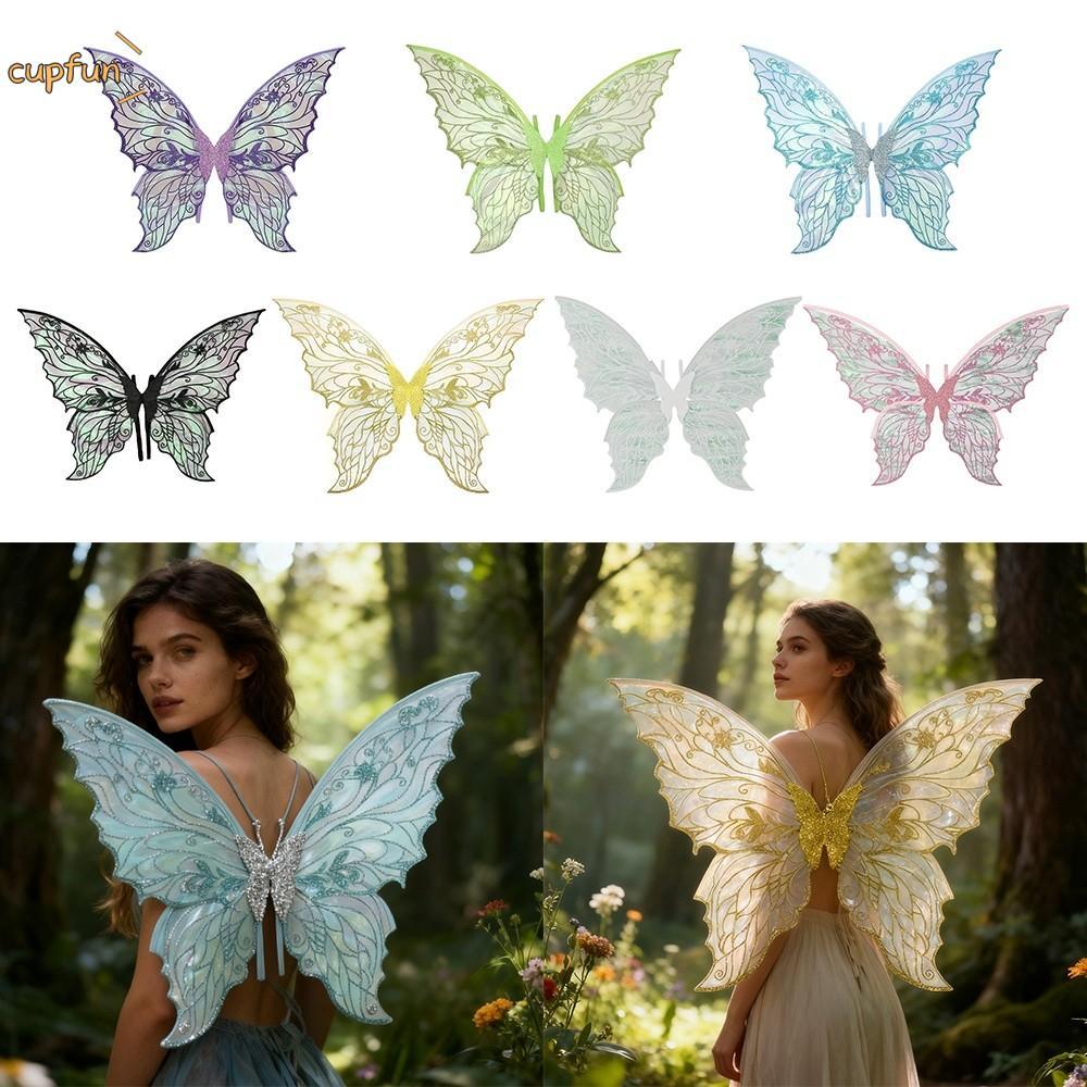 CUPFUN Fairy Wings, Organza Dress UP Angel Wings, Công chúa lấp lánh dễ thương Cánh thiên thần Elf C