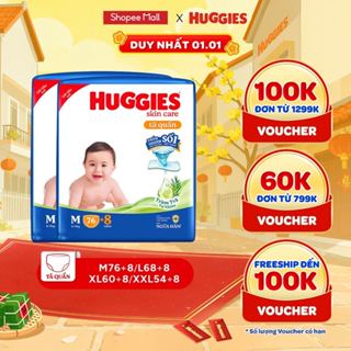  Combo 2 gói Tã bỉm quần HUGGIES SKINCARE gói M76+8 L68 XL60 XXL54 