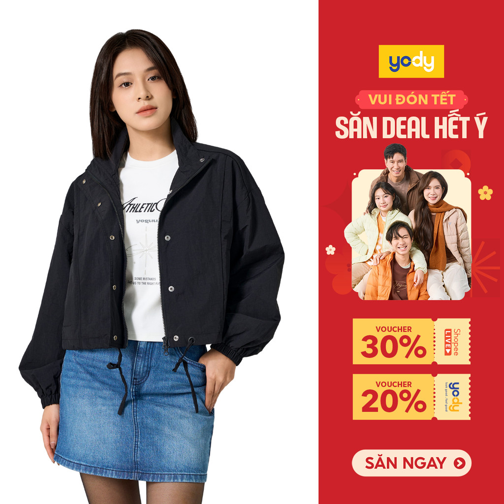Áo khoác nữ YODY áo khoác oversize dáng ngắn, 2 lớp dày dặn, năng động, cá tính SKN7012