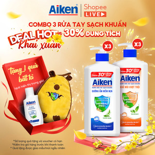  Combo 3 Nước rửa tay Aiken Sạch khuẩn khử mùi   dưỡng ẩm   494g x 3   - Live stream 