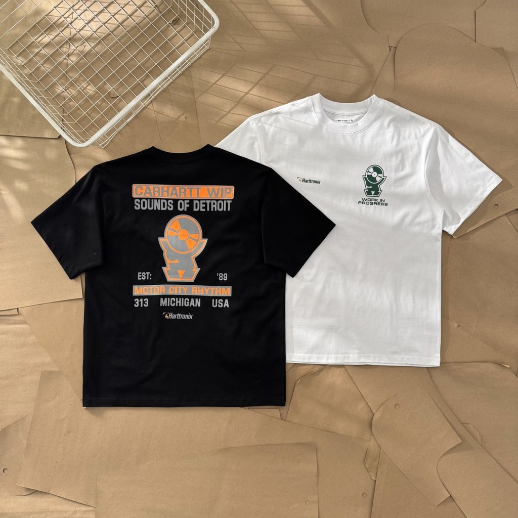 CARHART* Front and Back Printed Round Neck Short Sleeve Unisex Couple Workwear T Short Sleeve T-Shir