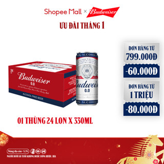  Thùng 24 Lon Bia Budweiser Không Độ Cồn  330ml  lon  