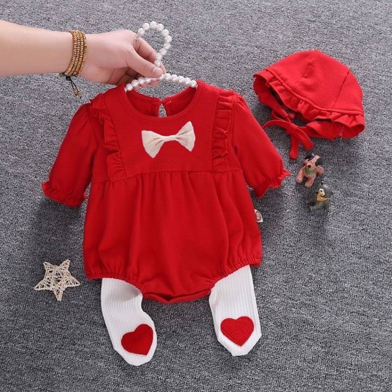 【Ready Stock】 Baby Girl Spring and Autumn Onesie Western Style Newborn Dress 100 Days Old One Month 