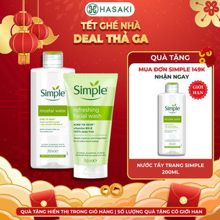   DAILY  Combo Simple Nước Tẩy Trang 200ml + Sữa Rửa Mặt 150ml Giúp Da Sạch Thoáng Dưỡng Ẩm Giảm Nhờn Hasaki 