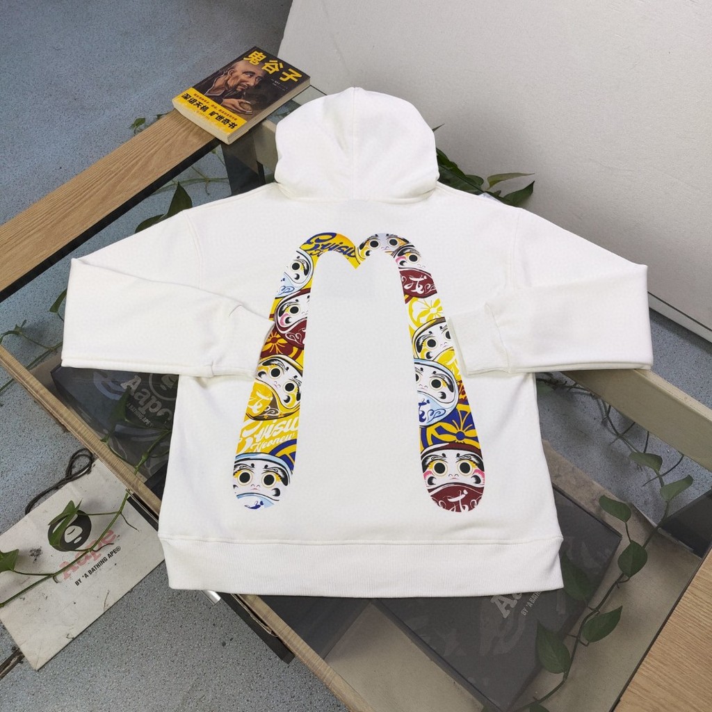 EVISU 2024 Mùa Thu Phong Cách Mới Dạo Phố Thần Tài Dharma Big M In Hình Nam Nữ Cặp Đôi Áo Khoác