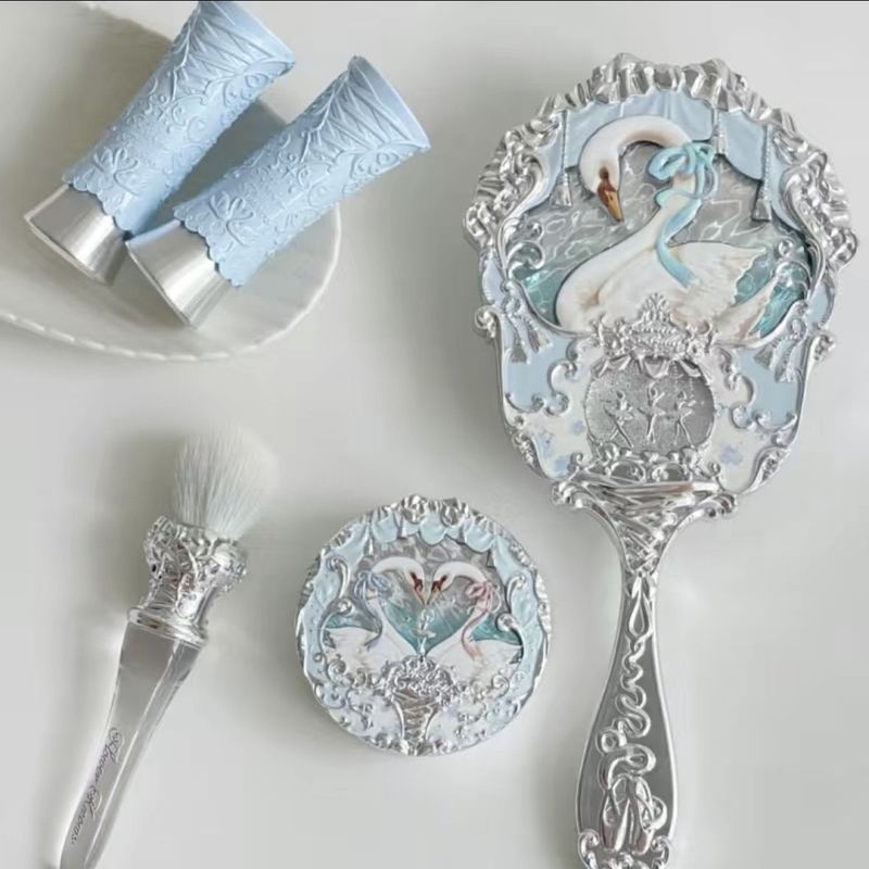 Swan Ballet Series Gương Trang Điểm Dễ Thương Cầm Tay Kem Di Động Gương Trang Điểm Gương Kem Xanh h