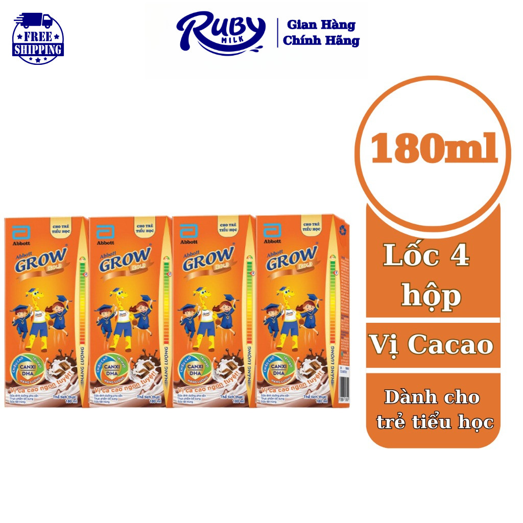 Lốc 4 hộp Abbott Grow Gold Cacao 180ml/hộp