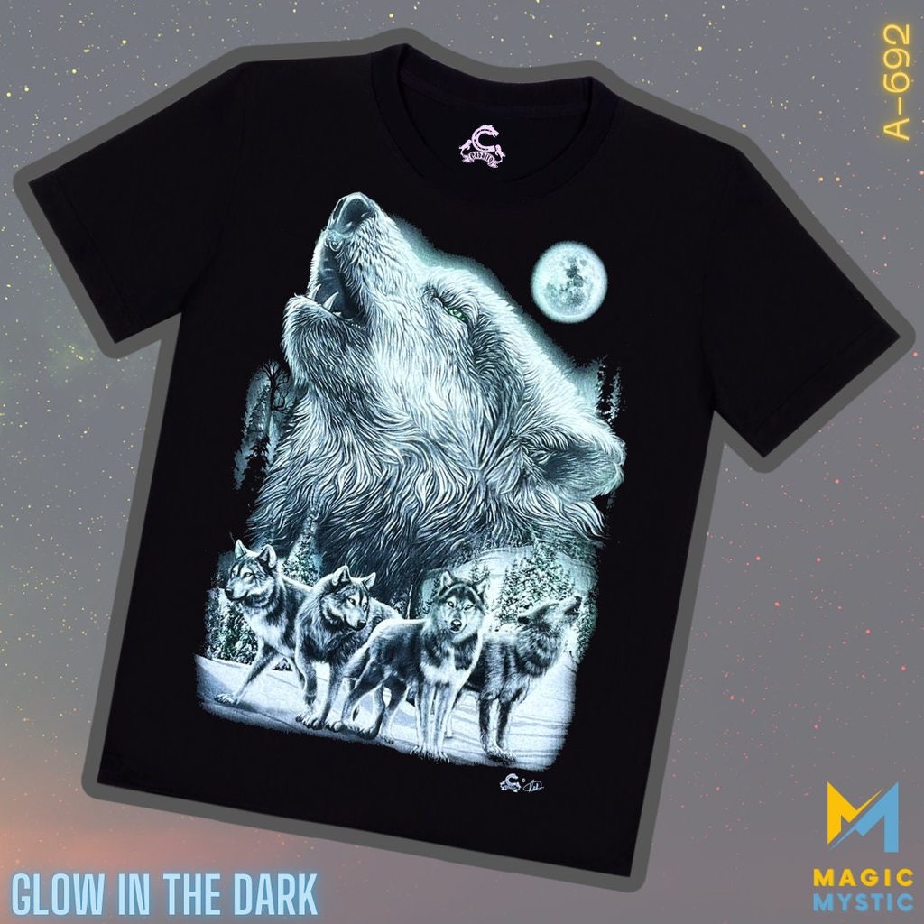 Áo thun đen Caballo Wolf Pack Nature View Glow in the Dark Unisex Lớn