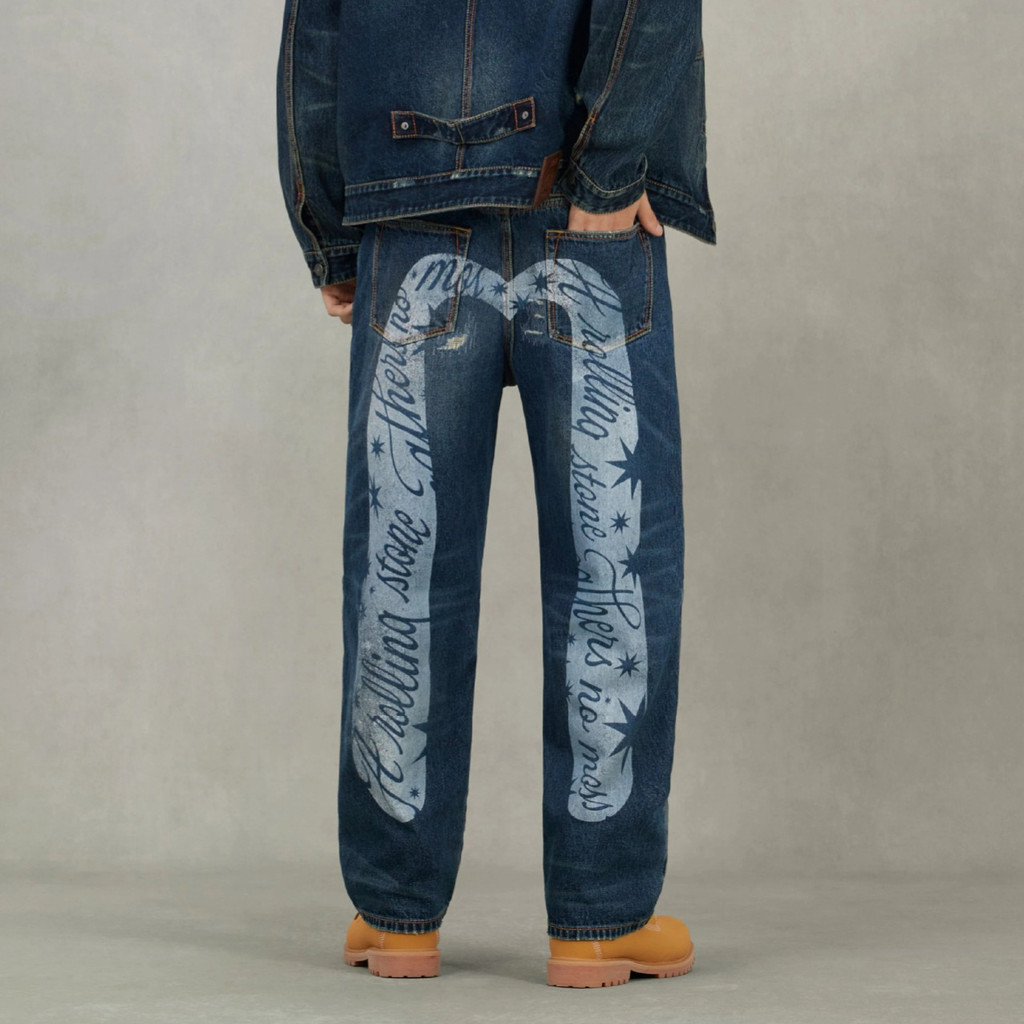 Evisu Jeans Nam Phố Rách In Eo Cao Rời Thẳng Quần Jean Nam