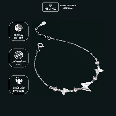 Lắc Tay Bạc Nữ S925 HELINO Cánh Tiên Hồng Đính Đá Cao Cấp, Vòng Tay Bạc Nữ Nhỏ Xinh Thanh Lịch V51