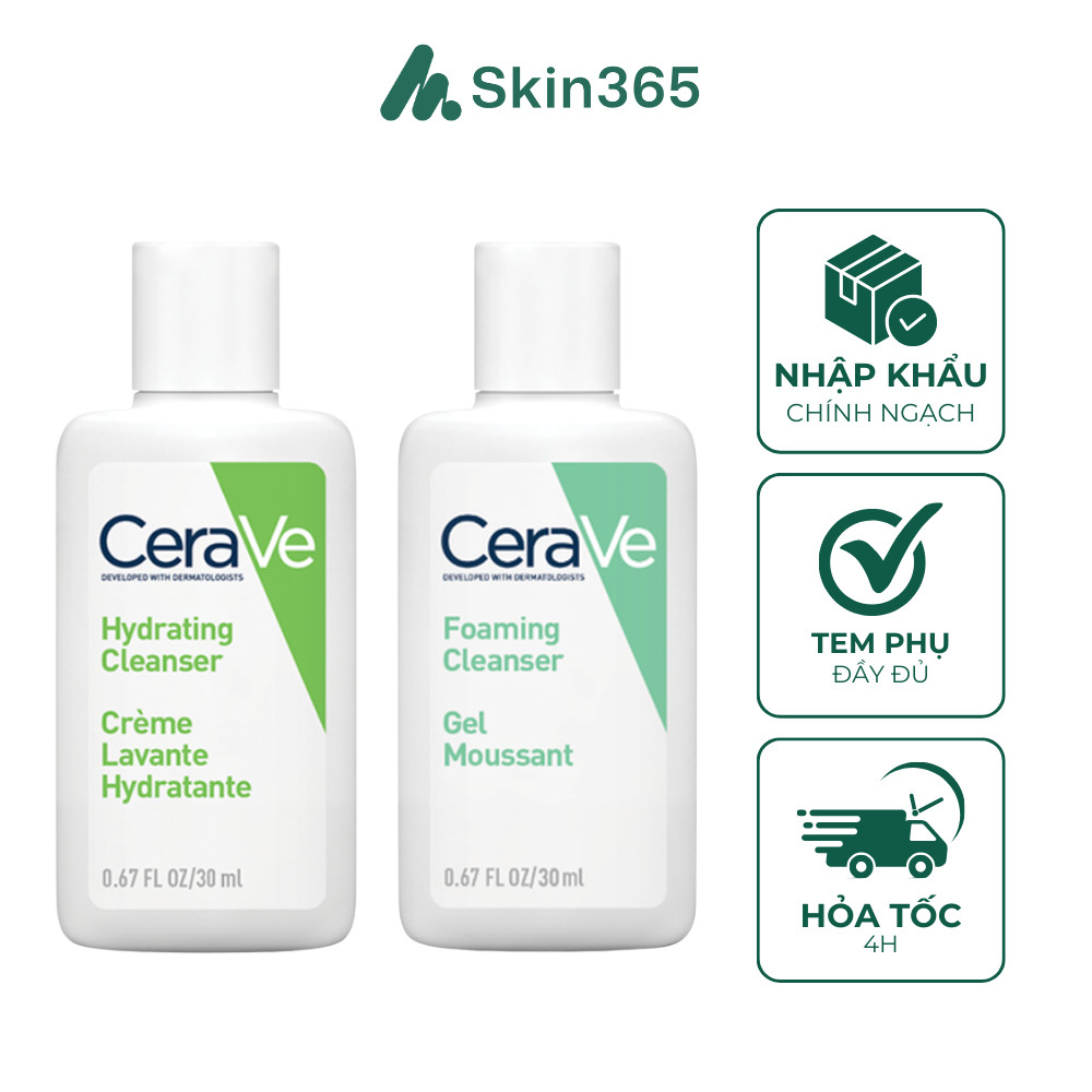 Sữa Rửa Mặt Cerave Foaming For Normal to Oily Skin/Hydrating For Normal to Dry Skin 30mL