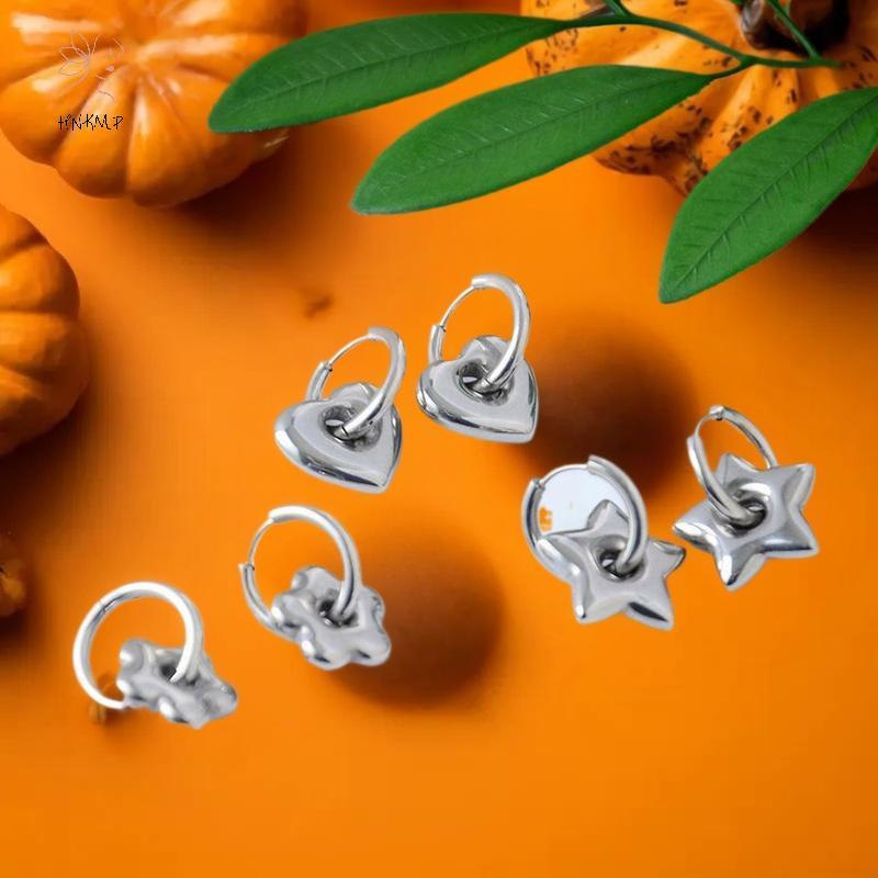 HNKMP Punk Earring - Stainless Steel Removable Chunky Star Heart Charm Earring for Women Jewelry Sta