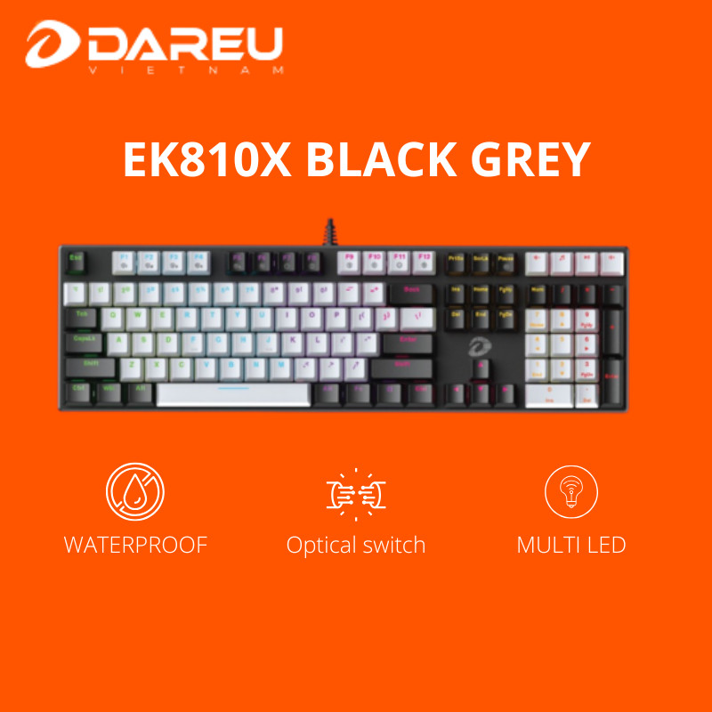 Bàn phím quang cơ Gaming DAREU EK810X BLACK-GREY (WATERPROOF, Optical switch, MULTI LED)