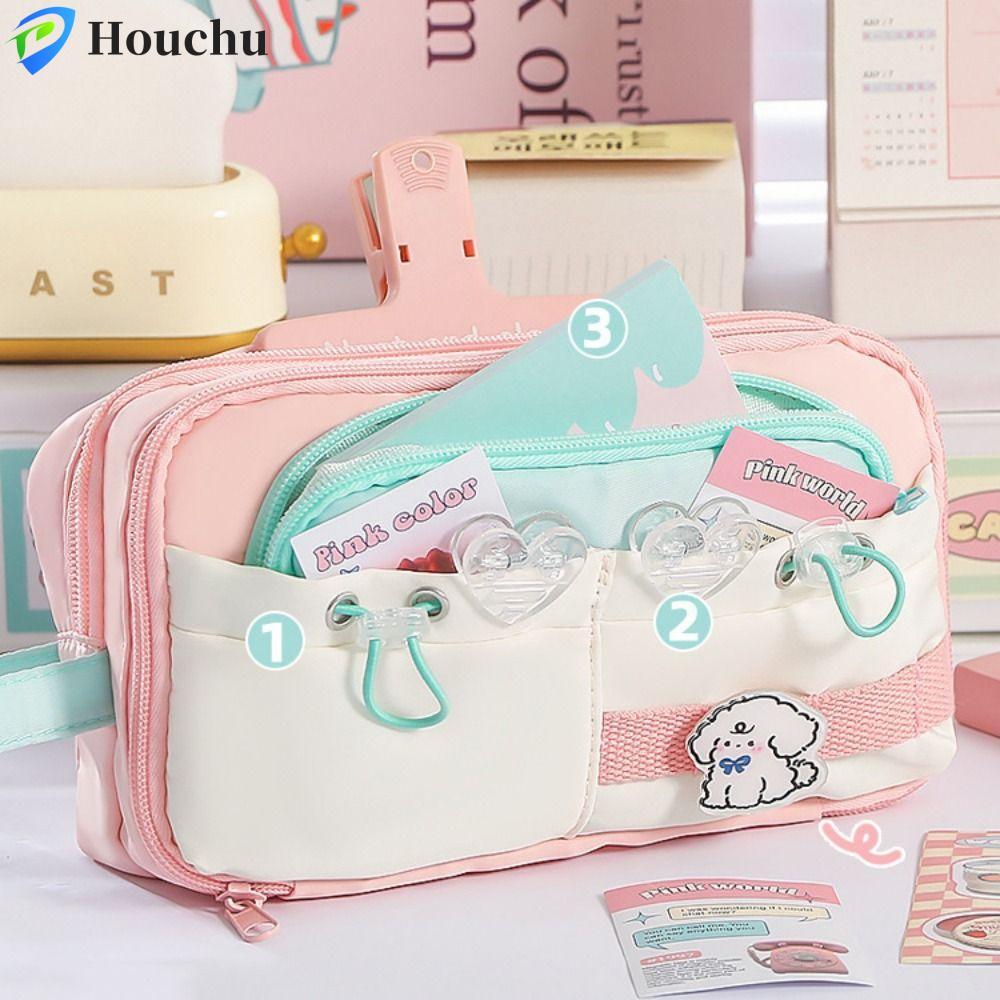 HOUCHU Túi đựng bút chì dễ thương, Hộp đựng bút chì học sinh dung tích lớn INS, Kawaii Morandi Color