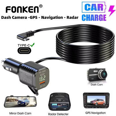 Fonken Type-C Dash Cam Sạc Xe Ô Tô DVR Cáp Nguồn QC3.0 Nóng Type-C / USB PD Sạc Nhanh