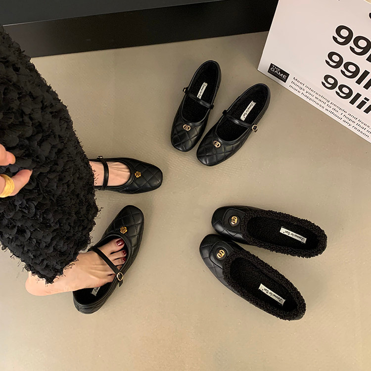 [Lamode] Giày nữ thời trang nâng cao bên trongPháp Mary Jane Giày Lông Giày Nữ Phiên Bản Hàn Quốc Gi