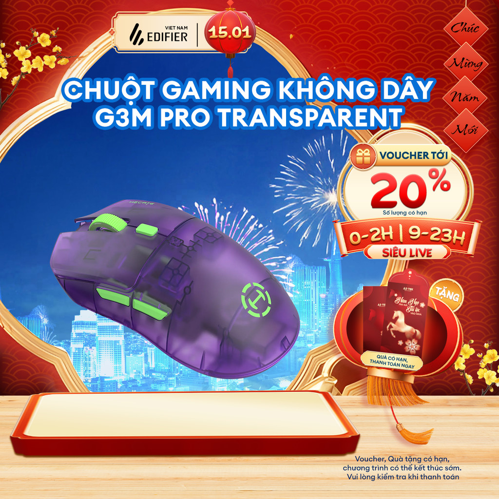 Chuột Gaming Không Dây 3 Chế Độ EDIFIER G3M PRO - Chuyển Động Nhanh Chính Xác - Thiết Kế Siêu Nhẹ - 15 Tháng Bảo Hành