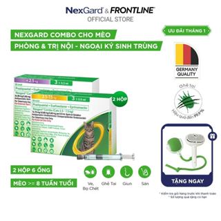   Combo 02 hộp 6 ống  NexGard COMBO - Ống nhỏ gáy phòng nội ngoại ký sinh cho Mèo 