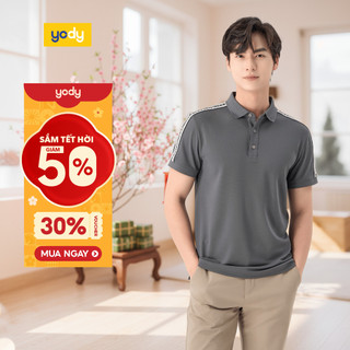  🌸SALE TẾT🌸  Áo polo nam s.cafe phối dây dệt  YODY thấm hút khô nhanh không nhăn nhàu chống UV APM7053 
