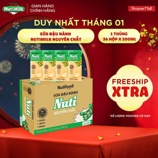  Thùng 36 Hộp Sữa Đậu Nành Nutimilk Nguyên Chất 200ml 