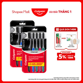  Bộ 10 Bàn chải Colgate SlimSoft Charcoal than hoạt tính kháng khuẩn siêu mềm mảnh 