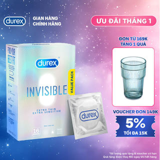  Bao Cao Su Durex Invisible Siêu Mỏng Size 52 mm Hộp 16 Bao Mới Ra Mắt - Hộp Lớn Siêu Tiết Kiệm 