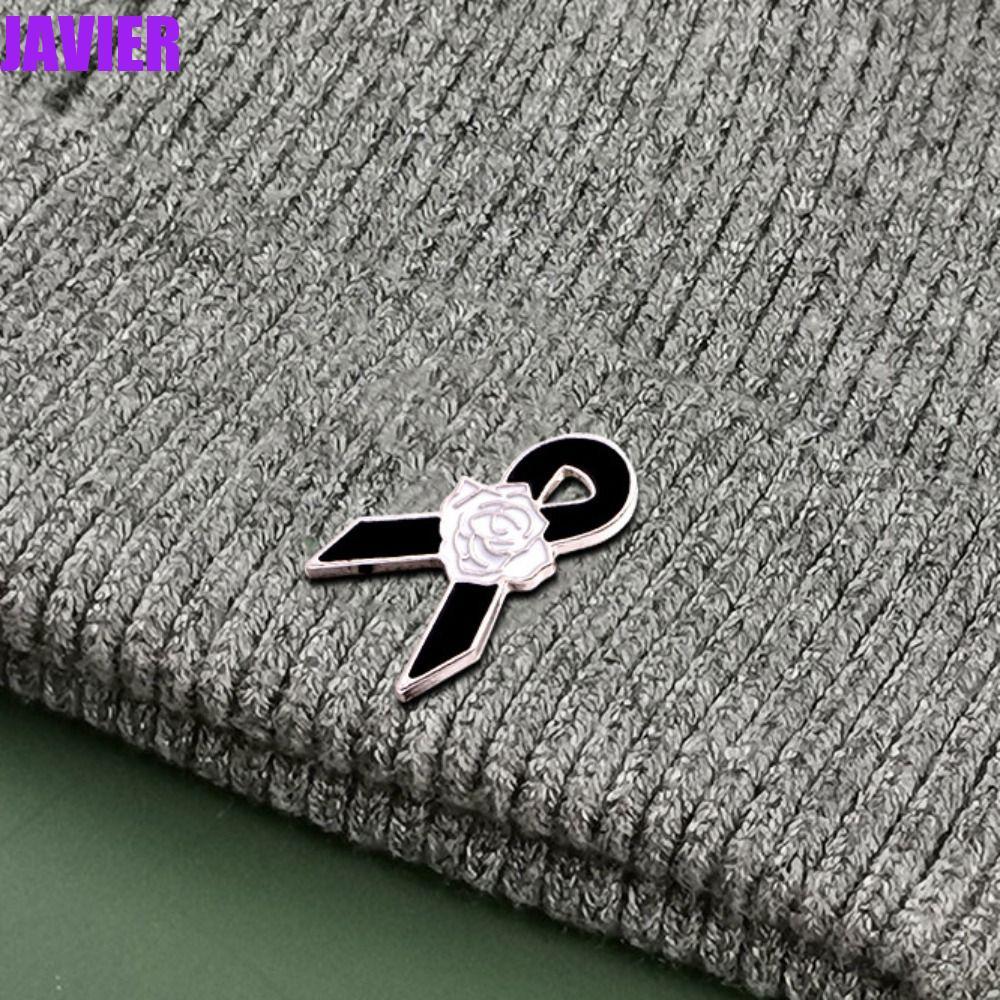 JAVIER Huy hiệu ruy băng tang lễ Trâm cài, Pin ve áo màu trắng Pin ruy băng đen, Nhận thức đơn giản 