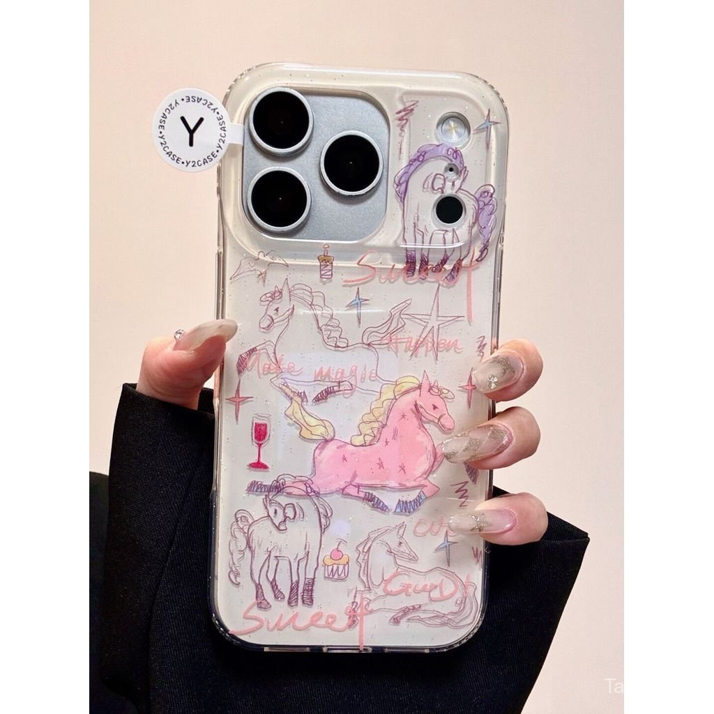 Ốp Điện Thoại Thích Hợp Cho iPhone 11 12 13 14 15 16 17 Pro max Plus Air Cute Line Graffiti Pony Vỏ 
