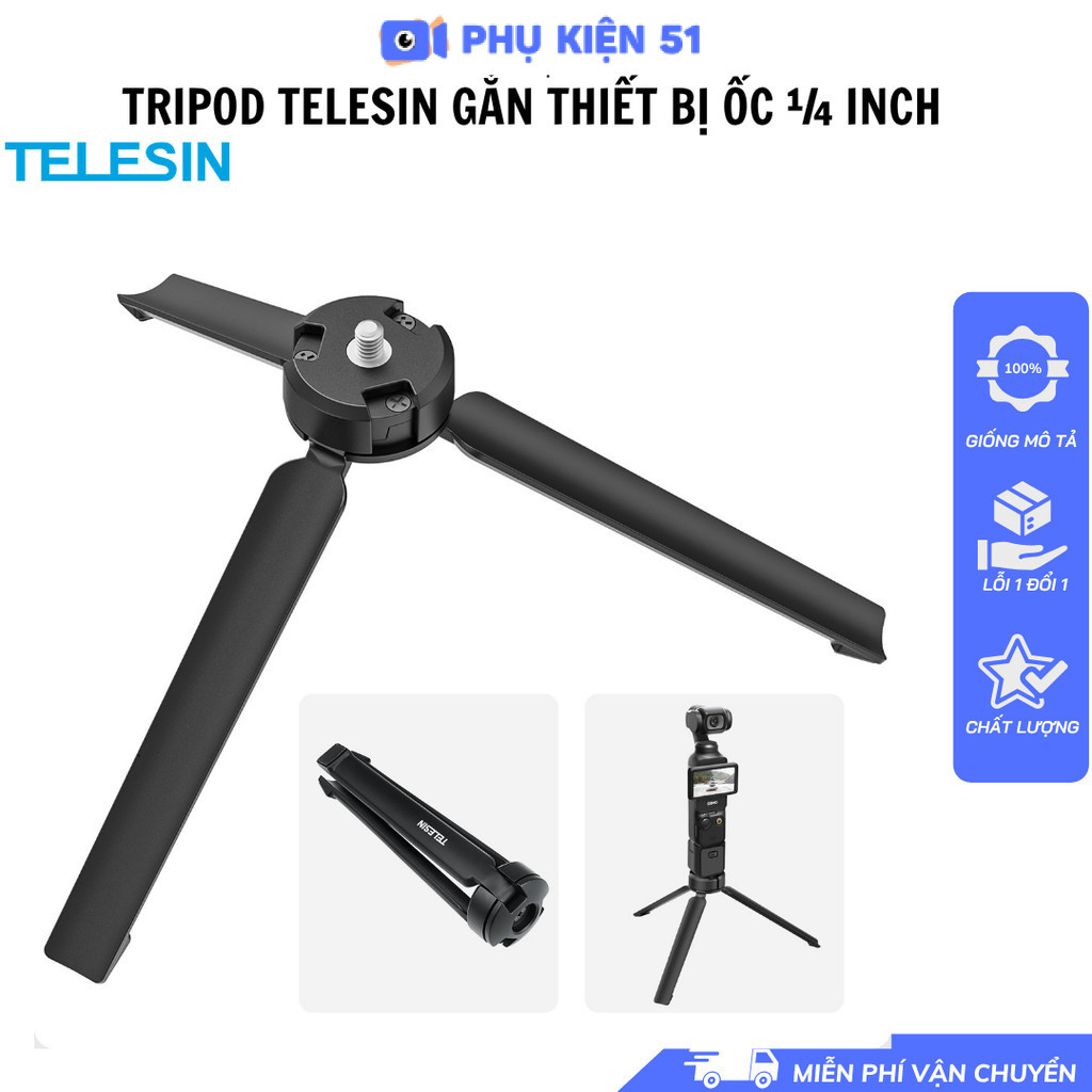 Tripod gấp gọn Telesin hợp kim nhôm dùng pocket 3 , gậy actioncam