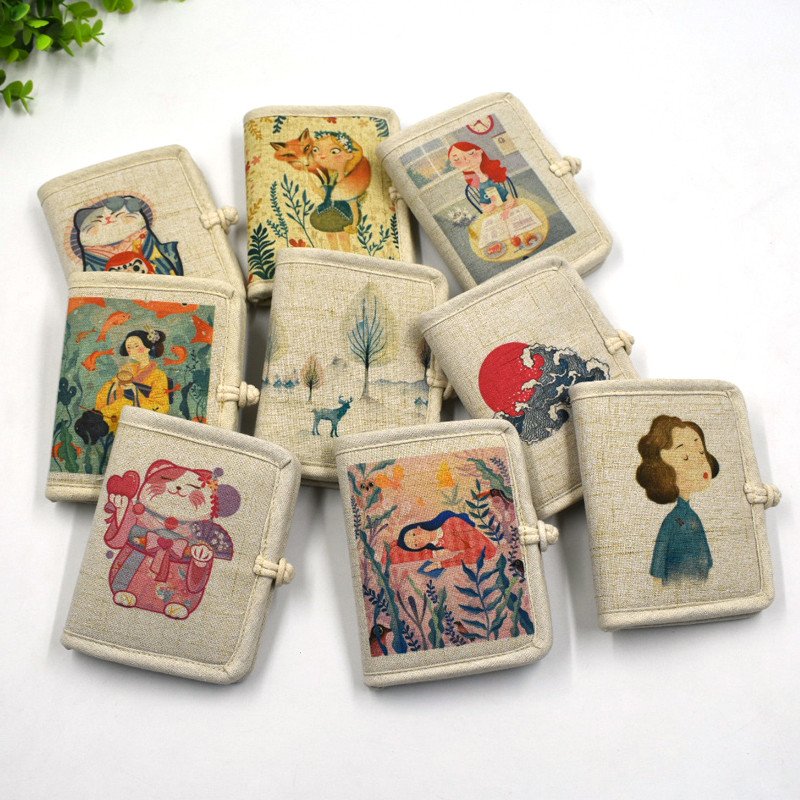 Handmade Ví Vải Nữ Ngắn Nhật Bản Hàn Quốc Gấp Thẻ Retro Vải Lanh Cotton Ví Đựng Tiền Xu Vải Đơn Giản