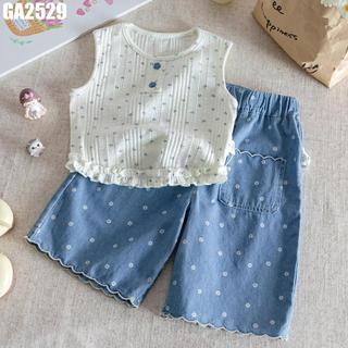 Set Bộ Quần Áo Bé Gái Áo Sát Nách Hoa Nhí Phối Quần Ống Rộng Mát Mẻ MINT'S CLOSET GA2529