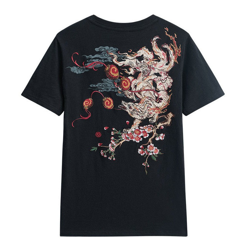 100% Cotton 2026 (Phong Cách In Hình) Xuân Hè Baifu Lantern Dragon Firefox Áo Thun Cotton Tay Ngắn N