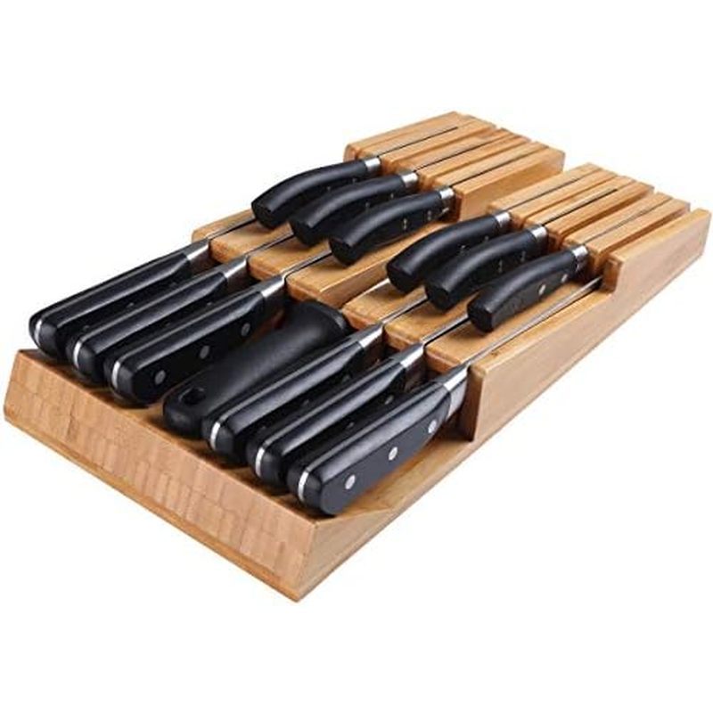 NIUXX Bamboo In-Drawer Knife Block Set for 16 Knives(Not Included), Large Kitchen Detachable Washabl