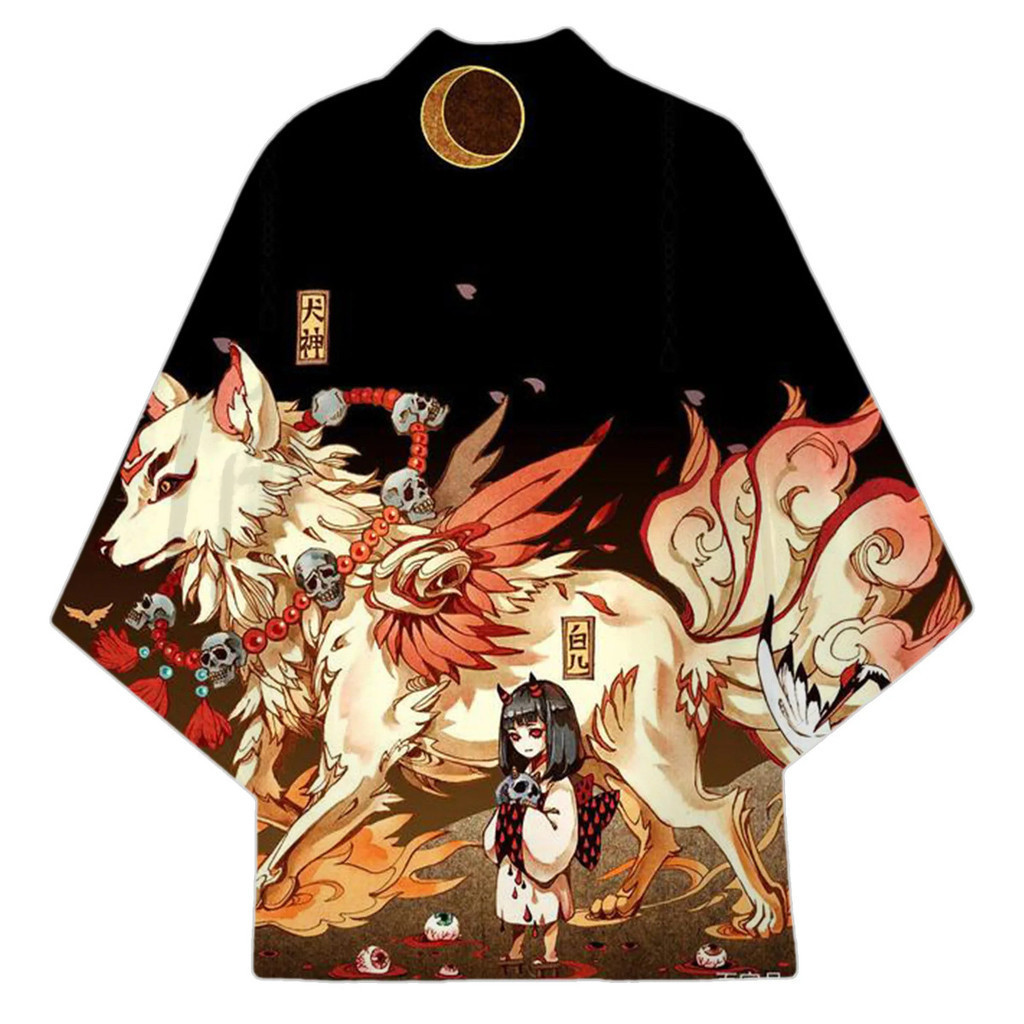Áo khoác có mũ trùm đầu nhập vai samurai Ukiyo-e phong cách Haori Nhật Bản
