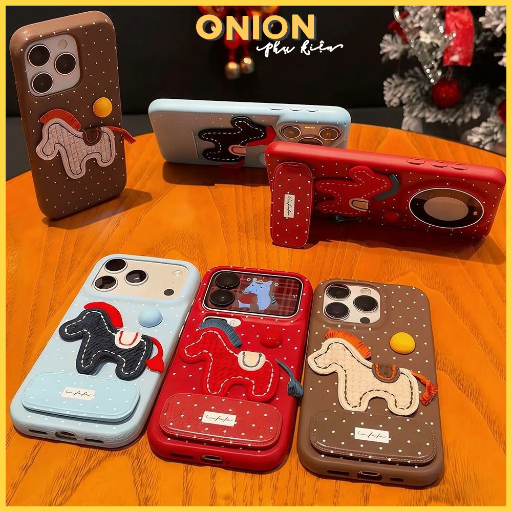 Ốp điện thoại hình ngựa năm mới may mắn(onion phụ kiện)  cho iPhone 17 / 16 Pro Max / 15 / 14 / 13 /