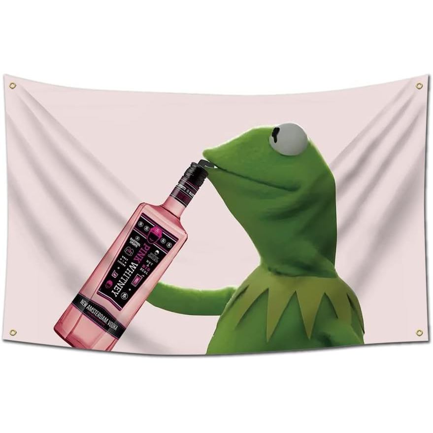 Kermit Pink Funny Flag Meme Banner Flag For Room Guys, Biểu ngữ 3x5 ft, Poster vui nhộn Cờ treo tườn