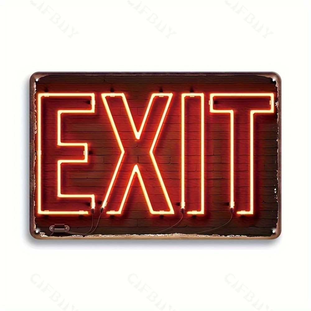 JIT Vintage Neon Exit Sign Kim Loại Nghệ Thuật Treo Tường 7.87x11.8 "- Trang Trí Retro Cho Quán Bar 