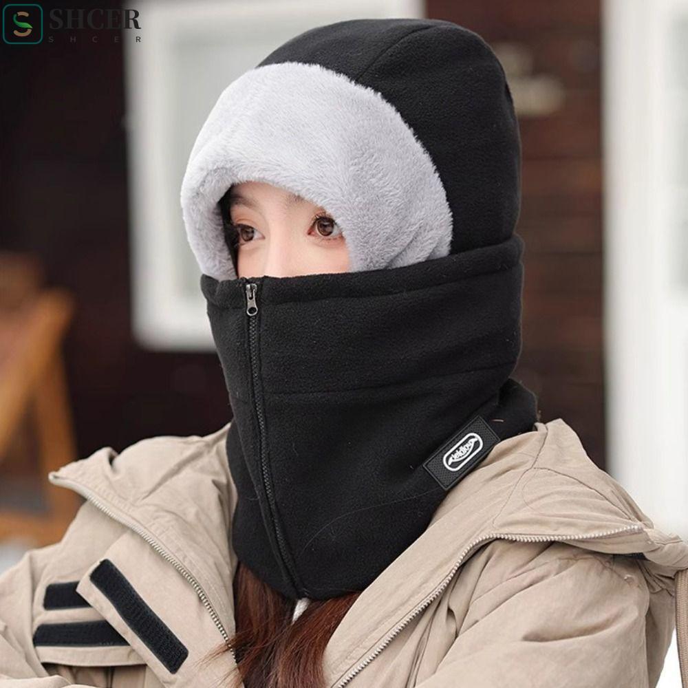 Mũ Balaclavas mùa đông ASHCER, Khăn quàng cổ sang trọng chống gió dày, Ấm cổ thời trang Furry Hood M