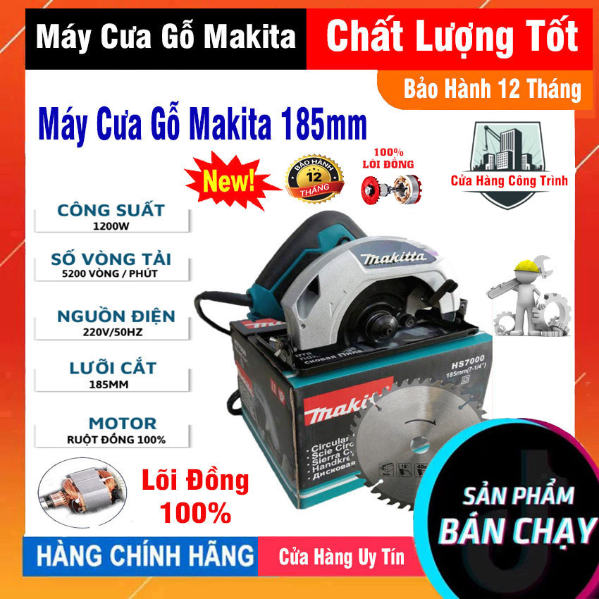 Máy Cắt Gỗ Makita HS7000 (185mm),Máy Cắt Đá Bàn 1 Tấc 8 công suất 1200w - Tặng Đĩa Cắt 185mm Tặng Kè