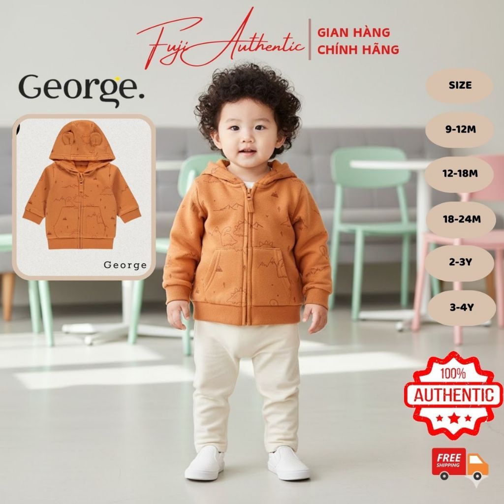 Áo khoác bé trai GEORGE Áo khoác nỉ khủng long cam GEORGE chính hãng cho bé 9 đến 18 tháng tuổi