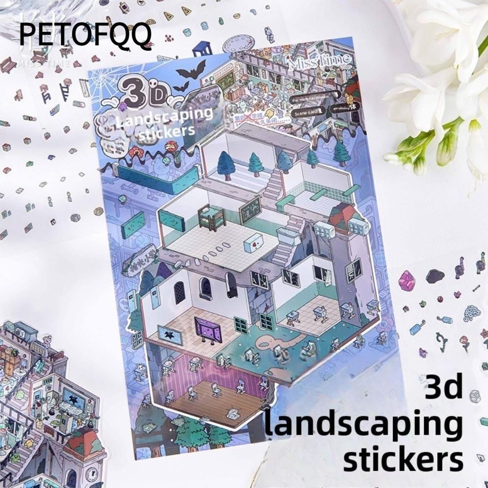 PETOFQQ DIY Sticker Book, Scene Pattern Weirdo Club Landscape Sticker, Nhãn dán Cabin hoạt hình xếp 