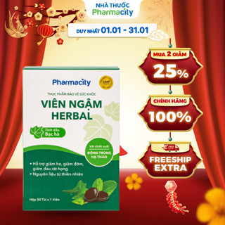  Viên ngậm thảo dược Pharmacity Herbal Lozenges hỗ trợ giảm ho giảm đờm giảm đau rát họng  50 viên  